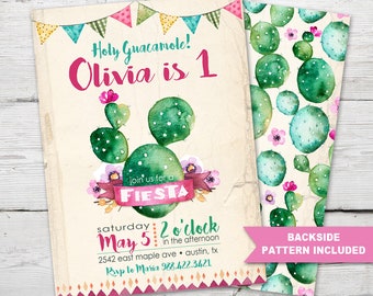 Fiesta Geburtstagseinladung, Fiesta-Einladung, Mexikanische Fiesta-Einladung, Kaktus-Geburtstag, Aquarell, Taco-Geburtstags-Einladung, PRINTABLE