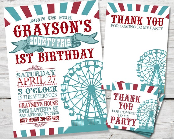 County Fair Birthday Invitation, County Fair Party Invitations, Backyard County Fair Invitation, Vintage Carnival Invitation, PRINTABLE Il_570xn