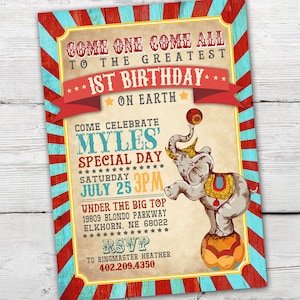 Circus Invitation Set for a Circus Birthday Party or Carnival Invitation theme with Circus Thank you card and Circus Favor Tag Options. image 2