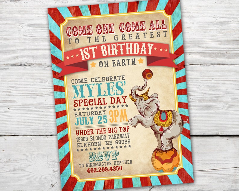 Circus Invitation Set for a Circus Birthday Party or Carnival Invitation theme with Circus Thank you card and Circus Favor Tag Options. image 2