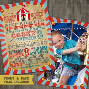 Faire-part de fête d'anniversaire carnaval cirque imprimable recto-verso