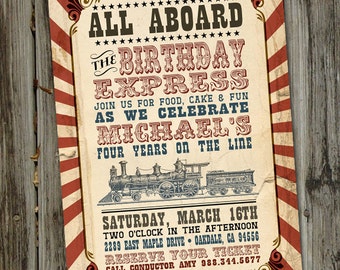 Invitación de cumpleaños de tren para una fiesta de cumpleaños de tren, invitación de cumpleaños de tren IMPRIMIBLE Invitación de tren negra y roja, invitación para fiesta de tren