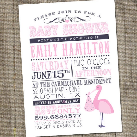Sweet Vintage Stork Printable Baby Shower Invitation Il_570xn