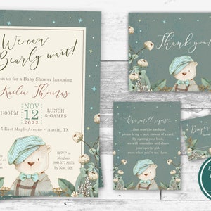 Editable We Can Bearly Wait Baby Shower Invitation, We Can Bearly Wait Invitation, Bear Baby Shower Invitation,  Boy Baby Shower Invite