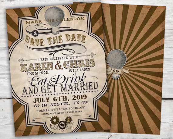 steampunk save the date steampunk wedding announcement steampunk wedding invitations