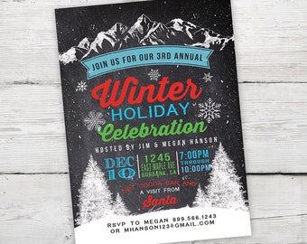 Winter Holiday Party Invitations, Winter Party Invitation, Holiday Party Invitation, Christmas Invitation PRINTABLE, Holiday Party PDF