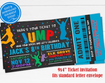 Jump Birthday Party Invitation | Jump Party Editable Invite | Trampoline Birthday Invitation | Trampoline Park | Jump Birthday Invitation