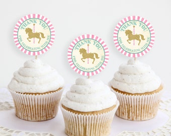 2.5" Carousel Cupcake Toppers or Favor Tag for Carousel Birthday Party Theme, Carousel Party Favors,  Carousel Party Decorations