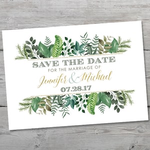 Greenery Save the Date, PRINTABLE Wedding Boho Save the Date with Greenery, Botanical Save the Date, Save the Date Cards