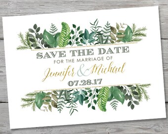 Greenery Save the Date, PRINTABLE Wedding Boho Save the Date with Greenery, Botanical Save the Date, Save the Date Cards