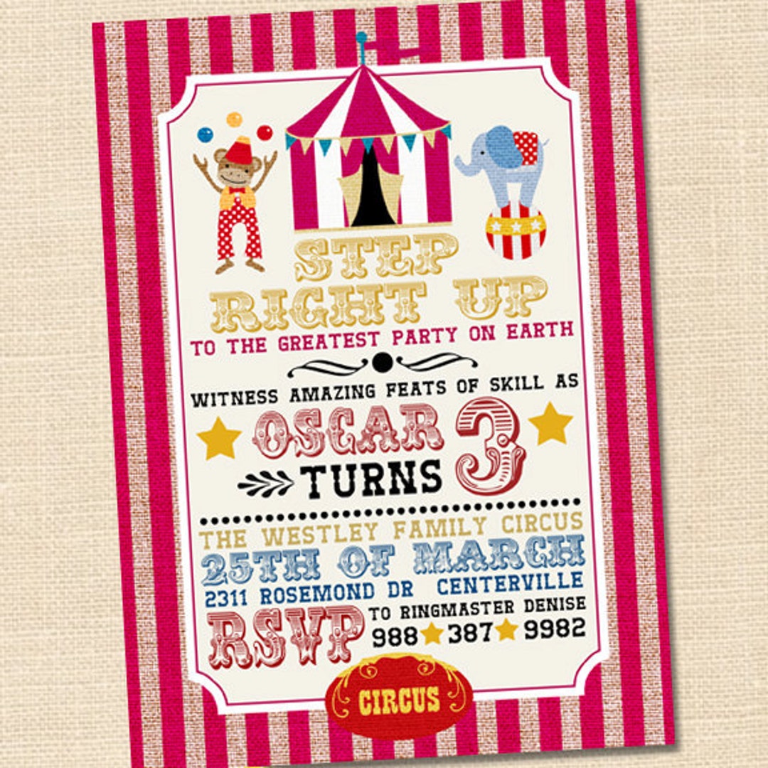 Circus Birthday Invitation Circus Themed Party Invite Circus Etsy