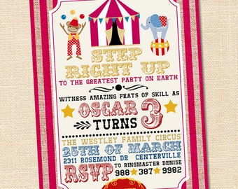 Circus Birthday Invitation, Circus Themed Party Invite, Circus Birthday Party, PRINTABLE, Circus Party Invitations, Carnival Invitation