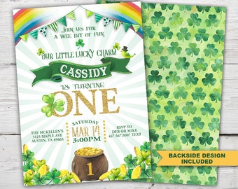 Lucky One First Birthday Invitation Lucky Charm Birthday Invitation St. Patricks Day Birthday Invitation, Lucky One First Birthday PRINTABLE