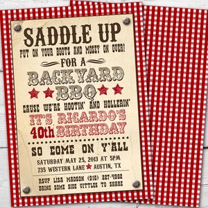 Invitación a la barbacoa de vaquero, invitación a la fiesta occidental, invitación a la barbacoa, invitación a la barbacoa de verano, invitaciones a la fiesta del vaquero para adultos