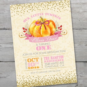 Pumpkin Birthday Invitation, Pumpkin Birthday Party Invitation, Girl Pumpkin First Birthday Invitation Pumpkin First Birthday Girl PRINTABLE