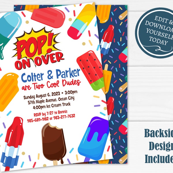 Popsicle Birthday Invitation, Popsicle Birthday Party, Summer Birthday Invitation,  Instantly Editable with Corjl