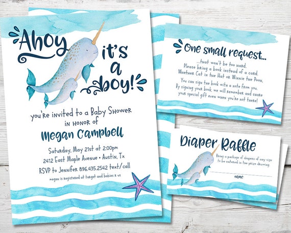 narwhal baby shower invitations