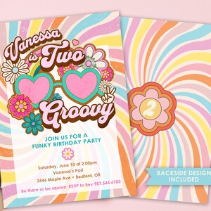 Twee groovy feestuitnodiging, groovy feestuitnodiging, twee groovy uitnodiging, twee groovy verjaardagsfeestje, twee groovy digitale uitnodiging te groovy