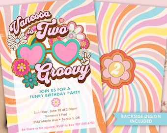Two Groovy Party Invite, Groovy Party Invitation, Two Groovy Invitation, Two Groovy Birthday Party, Two Groovy Digital Invitation Too Groovy