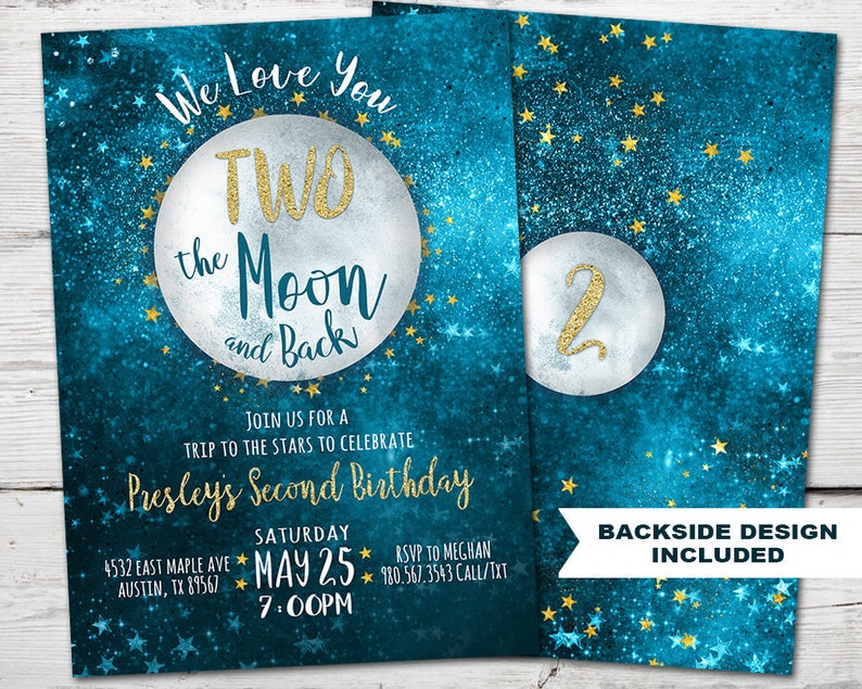 Two the Moon Invitation, Two the Moon Birthday Invitation PRINTABLE, Two the Moon and Back Birthday Invite, To the Moon and Back Birthday image 1