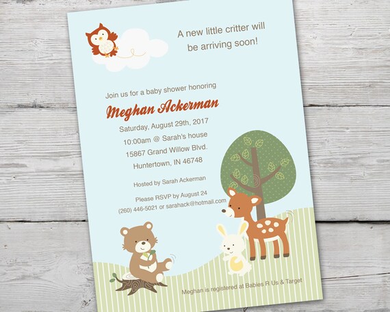 Woodland Baby Shower Invitation Boy, Woodland Baby Shower, PRINTABLE, Woodland Invitation, Woodland Critters, Forest Baby Shower, Il_570xn