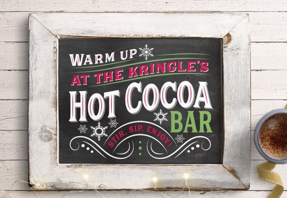 Vintage Hot Chocolate Bar Sign Warm up at the hot chocolate bar, Winter Wedding Chalkboard, Christmas Party, Instant Download, Hot Cocoa Bar Il_570xn