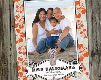 Hawaiian Photo Card, Christmas Photo Card, Mele Kalikimaka, PRINTABLE, DIGITAL, Holiday Photo Card, Beach Holiday, Photo Card Template