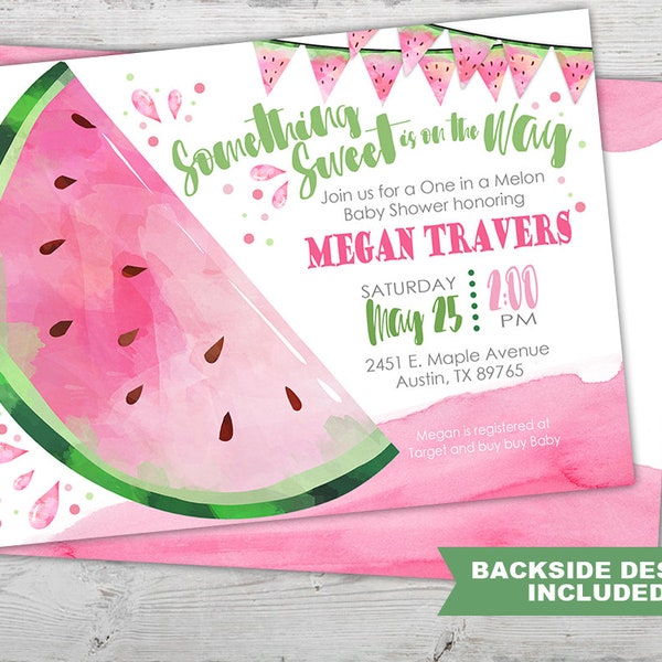 Watermelon Baby Shower Invitation for a Watermelon themed Baby Shower, Watermelon Baby Shower Invites for a Watermelon Party, PRINTABLE