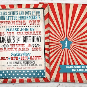 4th of July Birthday Little Firecracker Birthday Invitation, Fourth of July Birthday Invitation, 4th of July Birthday Invitation PRINTABLE,