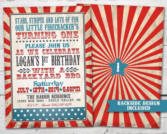 4th of July Birthday Little Firecracker Birthday Invitation, Fourth of July Birthday Invitation, 4th of July Birthday Invitation PRINTABLE, Il_570xn