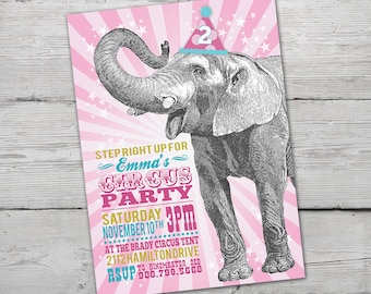 Pink Circus Invitation, Girl Circus Birthday Invitation, Girl Circus Theme Party, Circus Party Invitation, Vintage Circus Birthday PRINTABLE