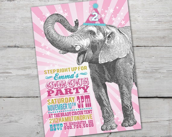 Pink Circus Invitation Girl Circus Birthday Invitation Girl