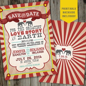 Vintage Carnival Save The Date, Vintage Circus Save The Date, Printable, Wedding Announcement, Circus Themed Wedding, Retro Circus Carnival