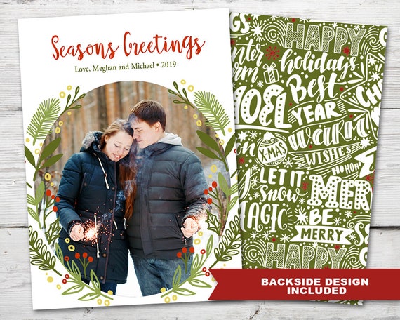 Modern Christmas Wreath Photo Card, Christmas Photo Card Funny PRINTABLE Photo Holiday Cards, Photo Cards Christmas Holiday Cards Photo Il_570xn