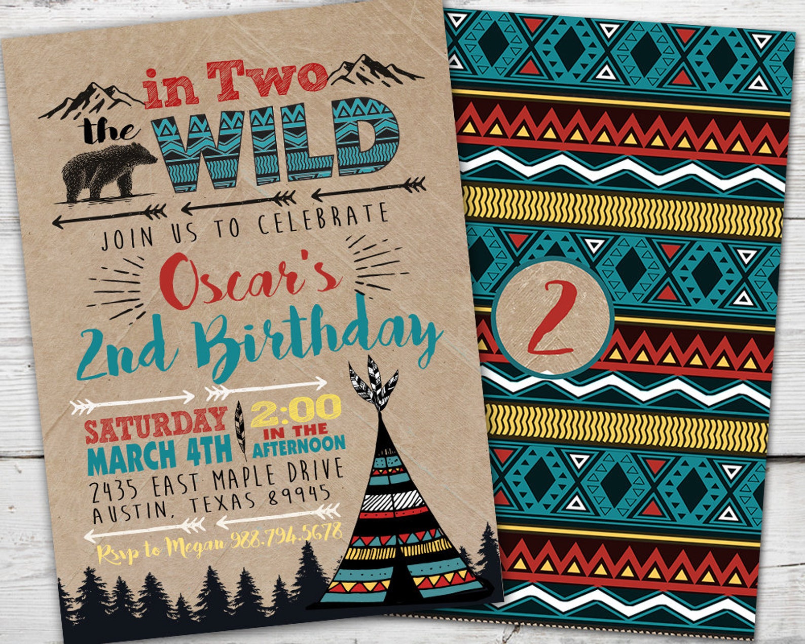 In Two the Wild Birthday 2nd Birthday Invitation TWO WILD Etsy