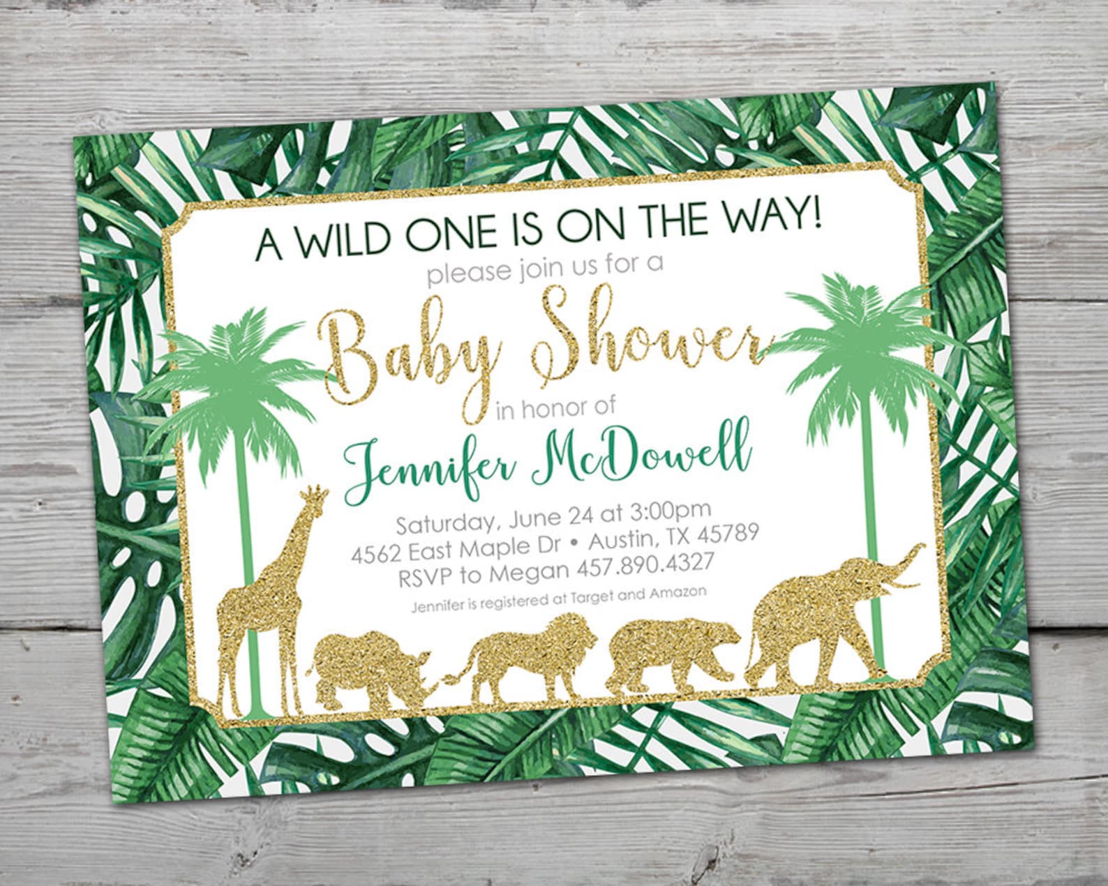 Gold Jungle Baby Shower Invitation Gold Jungle Invitation Etsy