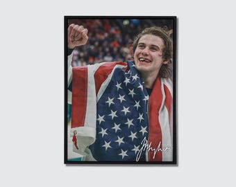 Jack Hughes USA Hockey 2026 Poster – Ice Hockey Champion Golden Goal Wall Art Print