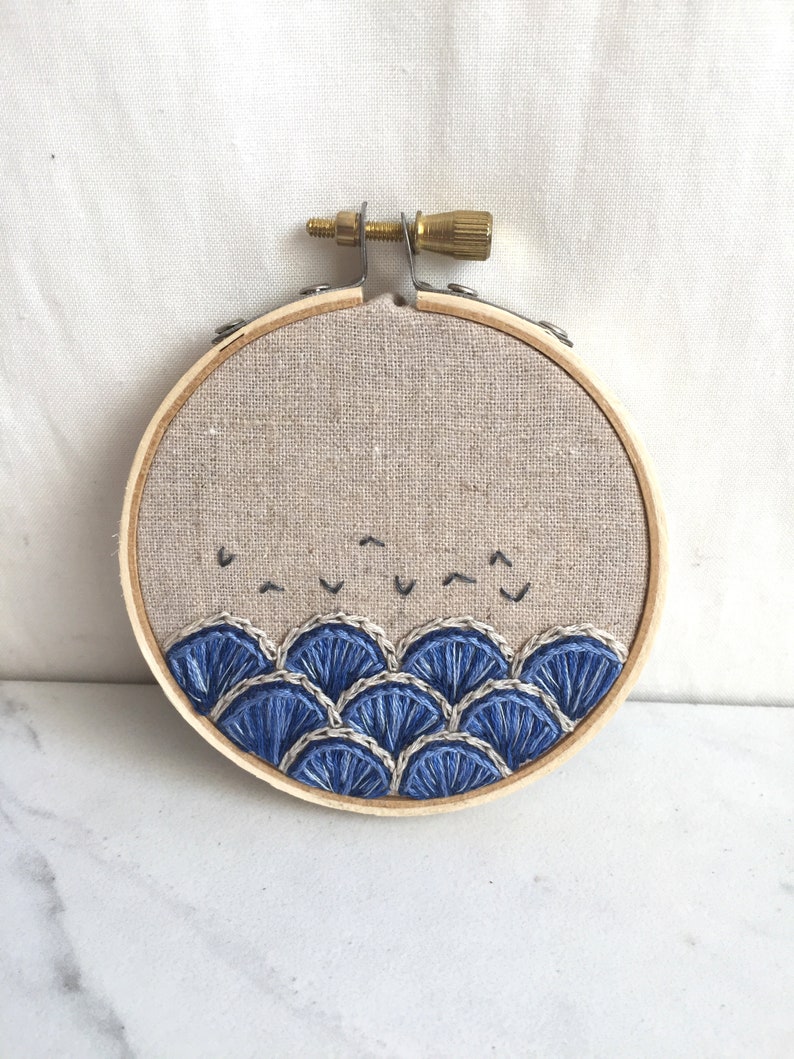 Ocean Waves embroidery. Sea wall art. Nature embroidery. Etsy