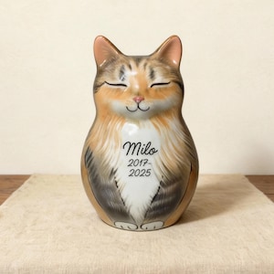 Tabby Cat Urn Handmade Ceramic Pet Memorial Personalized Striped Cat Figurine Ashes Keepsake Custom Name Dates Pottery Art Orange Kitty Urn