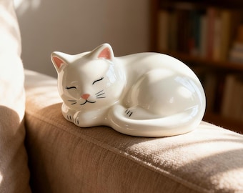 Urna de cerámica hecha a mano con forma de gato durmiendo. Personalizada para tu gato. Contiene las cenizas de forma segura. Recuerdo conmemorativo hecho por encargo.