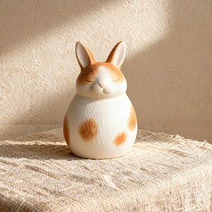 Handmade light brown ceramic rabbit urn for ashes, featuring smooth pottery finish and natural tones inspired by hay and meadow colors. Perfect bunny memorial keepsake, this personalized urn captures your rabbit’s gentle spirit. Ideal for custom engraving, pet loss gift, or home tribute. Unique handcrafted bunny urn made with love for rabbit owners, elegant ceramic ashes jar with earthy glaze finish, custom pet urn celebrating cherished rabbits.