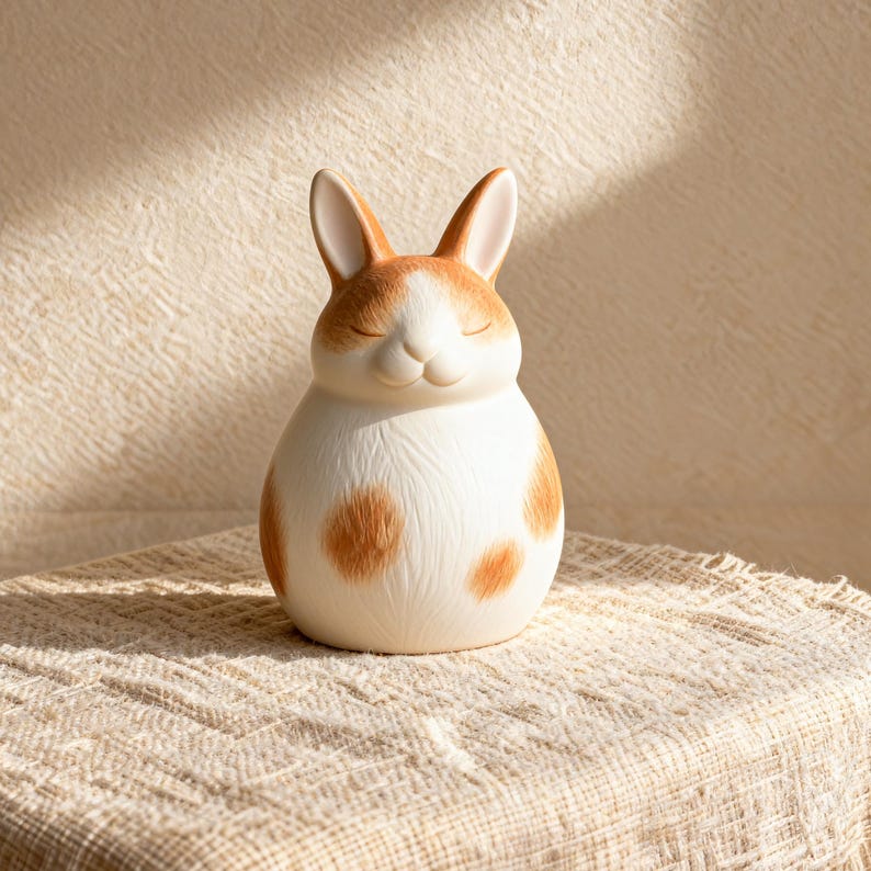 Handmade light brown ceramic rabbit urn for ashes, featuring smooth pottery finish and natural tones inspired by hay and meadow colors. Perfect bunny memorial keepsake, this personalized urn captures your rabbit’s gentle spirit. Ideal for custom engraving, pet loss gift, or home tribute. Unique handcrafted bunny urn made with love for rabbit owners, elegant ceramic ashes jar with earthy glaze finish, custom pet urn celebrating cherished rabbits.