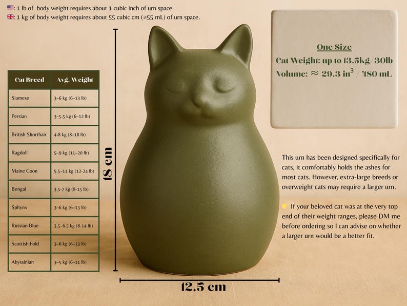 Amber Tabby urn painted with warm orange and brown tabby stripes, detailed green leaves, and red floral buds rising along the body. Sculpted as a cat figure, this urn mirrors the charm of tabby cats while serving as a functional vessel for ashes. Handmade in ceramic, it can be personalized with names or dates, becoming a one-of-a-kind keepsake that embodies comfort and memory.