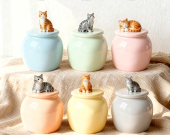 Urna de cerámica personalizada para mascotas, urna para gatos, urna para perros, urna de cerámica hecha a mano para cenizas, recuerdo conmemorativo para gatos pintado a mano.