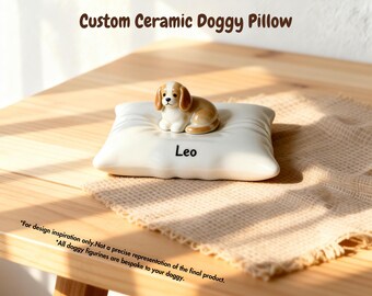 Urna de cerámica personalizada para perros, almohada conmemorativa, figura de Cavalier King Charles Spaniel, hecha a mano, personalizada y pintada a mano, cenizas de mascotas para cremación.
