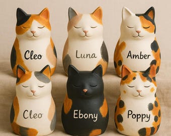 Cat urn handmade ceramic pet memorial urn personalized calico cat shaped jar British Shorthair ashes keepsake colorful tribute kitty gift