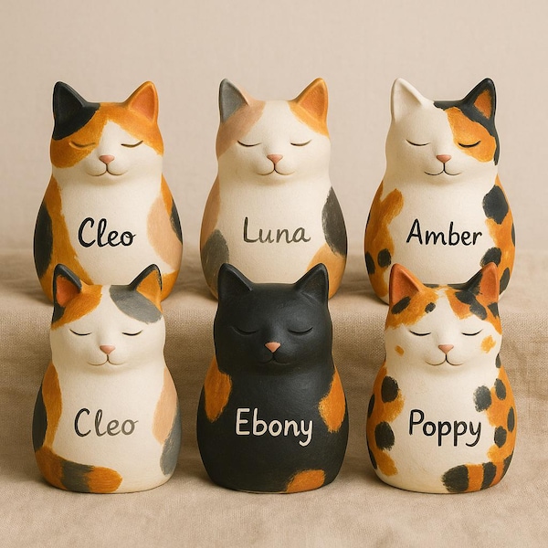 Cat urn handmade ceramic pet memorial urn personalized calico cat shaped jar British Shorthair ashes keepsake colorful tribute kitty gift