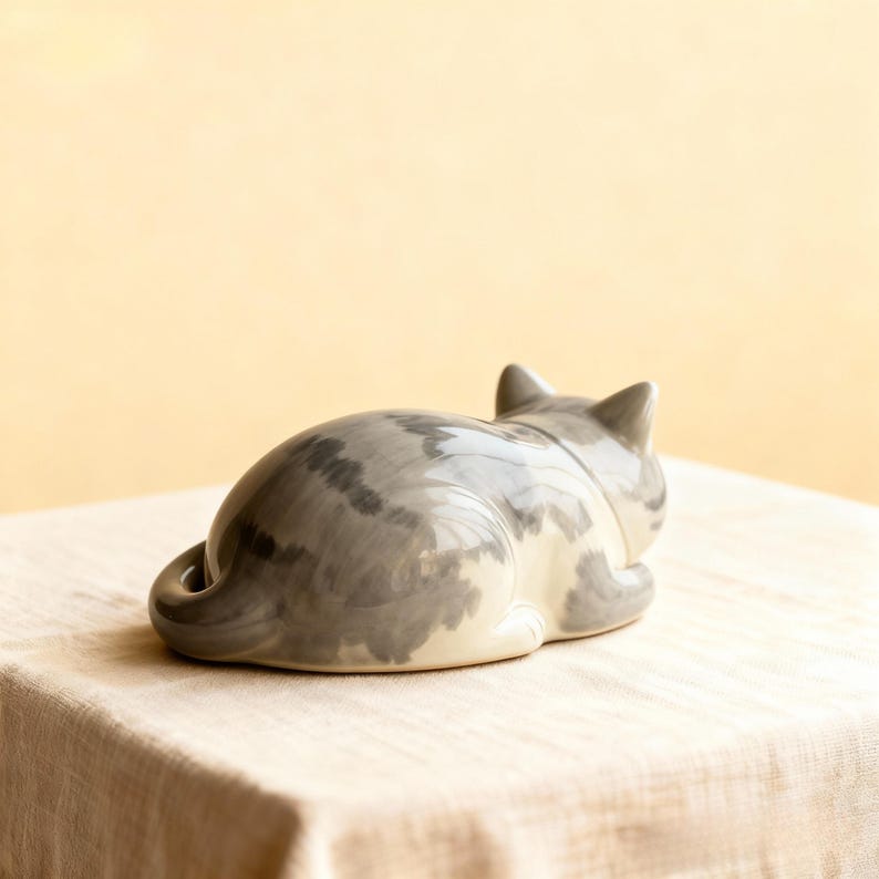 Katturna handgjord keramisk husdjursminnesurna personlig keramikkonst sovande kattformad minnessak anpassad katthyllning unik design bild 9