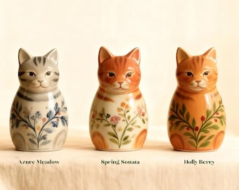 Urna para gatos, urna conmemorativa de cerámica hecha a mano para mascotas, frasco personalizado con forma de gato, cenizas de gato atigrado, recuerdo con flores pintadas a mano, ideas de regalo para mamás de gatos