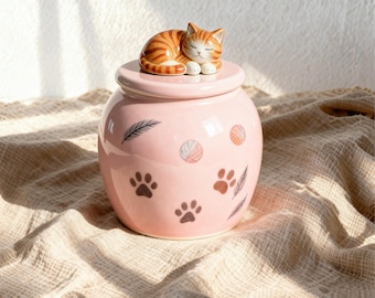 Urna de cerámica personalizada para gatos: recuerdo floral hecho a mano para mascotas.